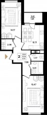 ЖК «Панорама Невы», планировка 2-комнатной квартиры, 56.50 м²