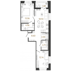 ЖК «Ultra City 3.0», планировка 2-комнатной квартиры, 66.39 м²