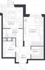ЖК «Veren Nort сертолово», планировка 1-комнатной квартиры, 38.65 м²