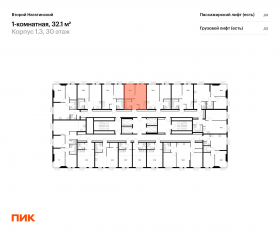 ЖК «Второй Нагатинский», планировка 1-комнатной квартиры, 32.10 м²