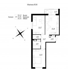 МЖК «Счастье 2.0», планировка 2-комнатной квартиры, 56.90 м²