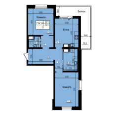 ЖК «Прагма City», планировка 2-комнатной квартиры, 77.00 м²