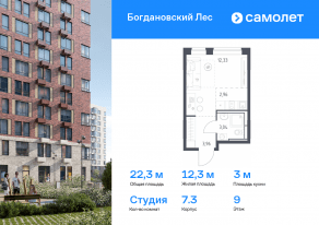 ЖК «Богдановский Лес», планировка студии, 22.29 м²