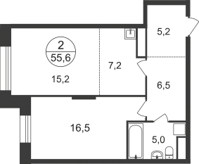 ЖК «Первый Московский», планировка 2-комнатной квартиры, 55.60 м²