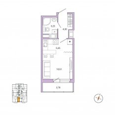 ЖК «OKLA», планировка 1-комнатной квартиры, 26.10 м²