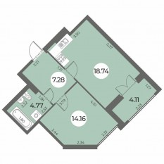 ЖК «Огни Залива», планировка 1-комнатной квартиры, 47.01 м²