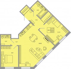 ЖК «Стороны света-2», планировка 2-комнатной квартиры, 63.93 м²