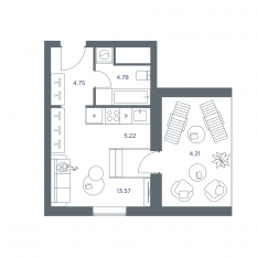 ЖК «iLove», планировка 1-комнатной квартиры, 28.50 м²
