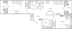 ЖК ЦДС «Dreamline», планировка 2-комнатной квартиры, 66.75 м²