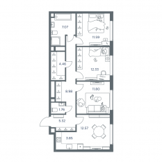 ЖК «iLove», планировка 3-комнатной квартиры, 77.20 м²