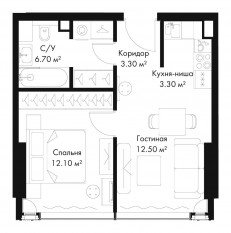 МФК «SLAVA», планировка 1-комнатной квартиры, 37.90 м²