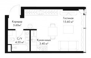 МФК «SLAVA», планировка студии, 28.80 м²
