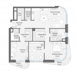 ЖК Дом «Лаврушинский», планировка 3-комнатной квартиры, 130.30 м²
