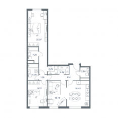 ЖК «iLove», планировка 3-комнатной квартиры, 96.60 м²