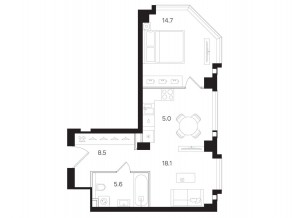 ЖК «Мангазея на Тульской», планировка 1-комнатной квартиры, 51.90 м²