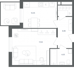 МФК «Равновесие», планировка 2-комнатной квартиры, 38.30 м²