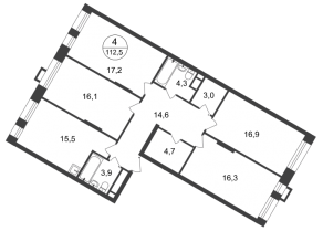 ЖК «Первый Московский», планировка 4-комнатной квартиры, 112.50 м²