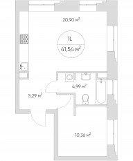 Апарт-комплекс «N'ice loft», планировка 1-комнатной квартиры, 41.60 м²