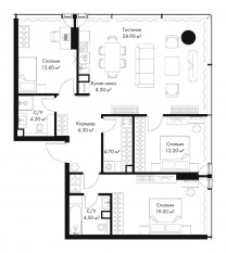 МФК «SLAVA», планировка 3-комнатной квартиры, 100.70 м²