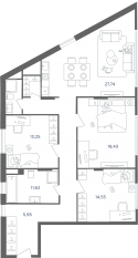 ЖК «Headliner», планировка 3-комнатной квартиры, 111.40 м²