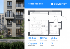 ЖК «Новое Колпино», планировка студии, 25.47 м²