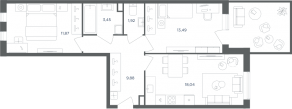 МФК «Равновесие», планировка 3-комнатной квартиры, 58.60 м²