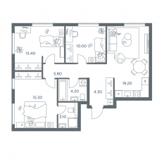 ЖК «iLove», планировка 4-комнатной квартиры, 75.30 м²
