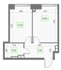 ЖК «Upside Towers», планировка 1-комнатной квартиры, 40.56 м²