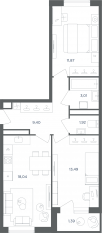 МФК «Равновесие», планировка 3-комнатной квартиры, 59.10 м²