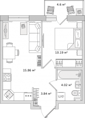 ЖК ЦДС «Новые Горизонты», планировка студии, 33.20 м²