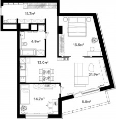 ЖК «Риверхаус», планировка 2-комнатной квартиры, 87.00 м²
