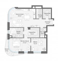 ЖК Дом «Лаврушинский», планировка 2-комнатной квартиры, 116.80 м²