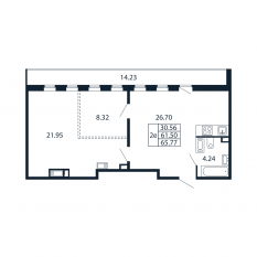 ЖК «Полис Приморский 2», планировка 2-комнатной квартиры, 60.70 м²