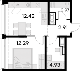ЖК «GloraX Premium Василеостровский», планировка 1-комнатной квартиры, 36.50 м²