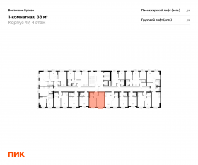 ЖК «Восточное Бутово», планировка 1-комнатной квартиры, 38.00 м²