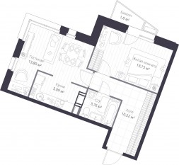 ЖК «Veren Nort сертолово», планировка 1-комнатной квартиры, 46.82 м²
