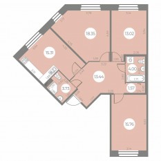 ЖК «Огни Залива», планировка 3-комнатной квартиры, 85.18 м²