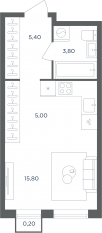 МФК «Равновесие», планировка студии, 30.20 м²