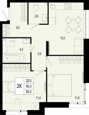 ЖК «Новая Щербинка», планировка 3-комнатной квартиры, 68.70 м²