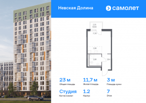 ЖК «Невская Долина», планировка студии, 23.04 м²