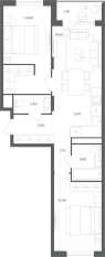 МФК «Равновесие», планировка 3-комнатной квартиры, 59.30 м²