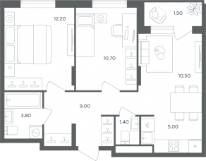 МФК «Равновесие», планировка 3-комнатной квартиры, 52.30 м²