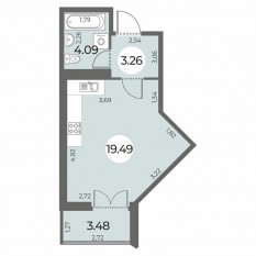 ЖК «Огни Залива», планировка студии, 28.58 м²
