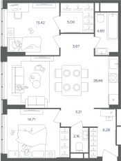 ЖК «Headliner», планировка 3-комнатной квартиры, 82.30 м²
