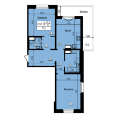 ЖК «Прагма City», планировка 2-комнатной квартиры, 77.60 м²