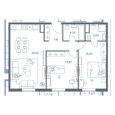 ЖК «iLove», планировка 2-комнатной квартиры, 71.30 м²
