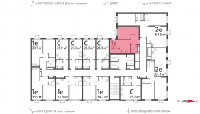 ЖК «Лучи», планировка 1-комнатной квартиры, 38.10 м²