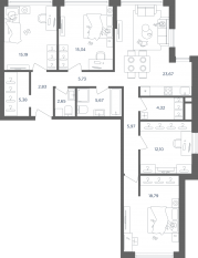 ЖК «Headliner», планировка 3-комнатной квартиры, 120.30 м²
