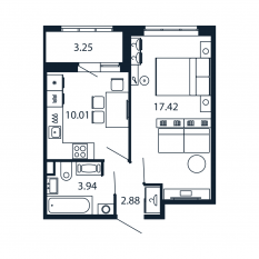 ЖК «Полис Приморский 2», планировка 1-комнатной квартиры, 33.90 м²