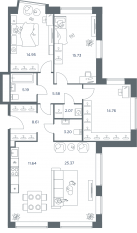 ЖК «iLove», планировка 3-комнатной квартиры, 107.00 м²